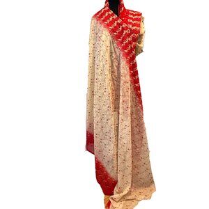 Red-to-Cream Ombre Saree with Intricate Embroidery | Stunning Bridal/Occasion